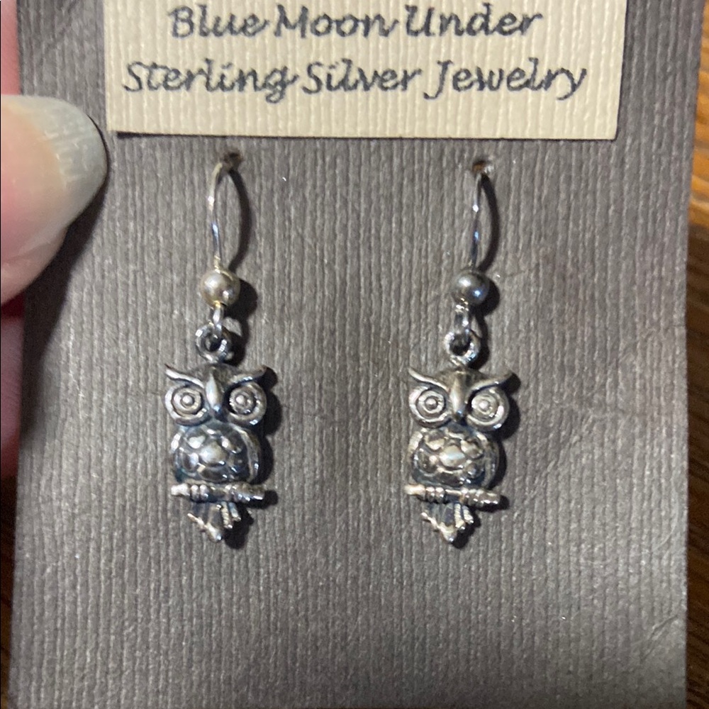 Sterling Silver Owl Dangling Pierced Earrings